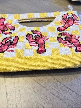 Beaded Lobster Clutch Bag in Yellow and Pink